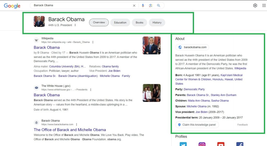 Google Knowledge Graps Barrack Obama Results 1 1